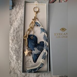 Eye Candy Los Angeles Denim Heart Keychain with Gold Star Charm